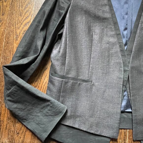 Elie Tahari Black Blazer Jacket Leather Trimmed Linen/Cotton- Size 10 - Picture 2 of 12